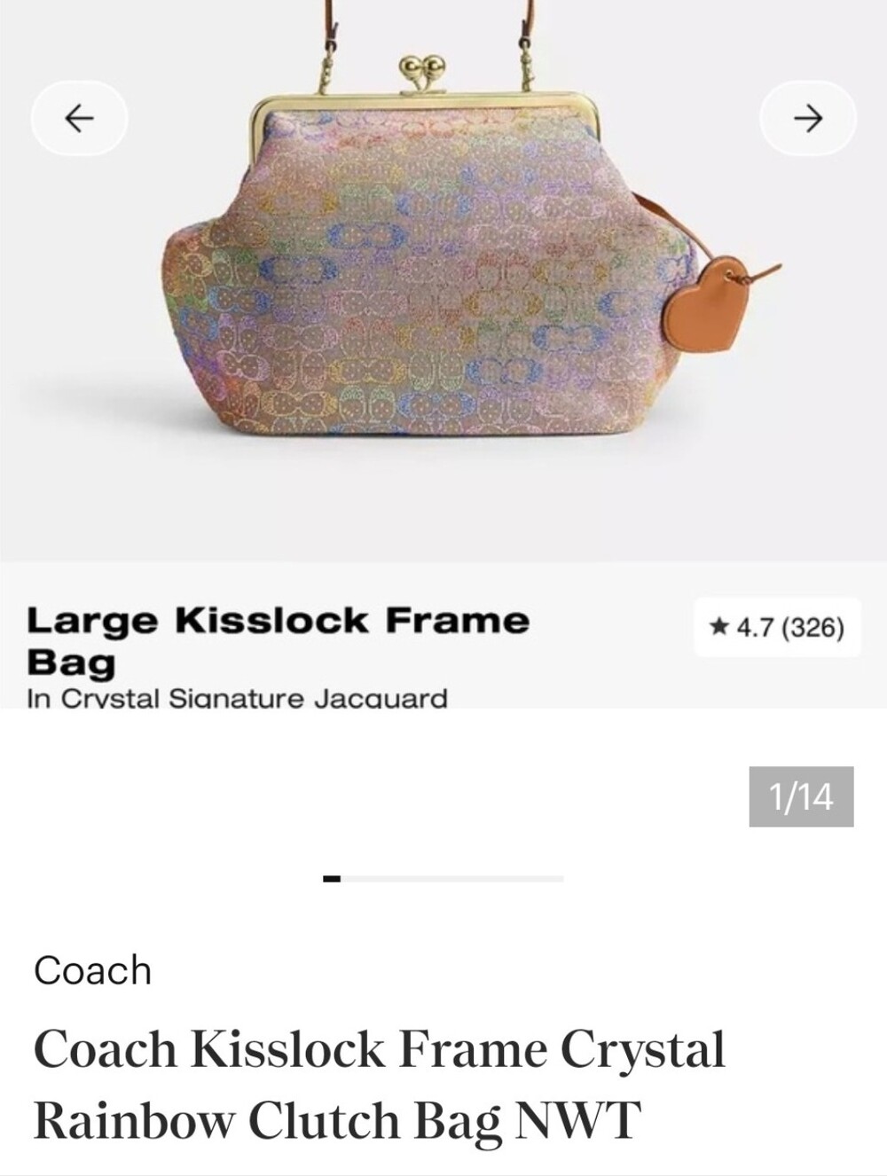 Coach Pastel Multicolor Signature Glitter Kiss-Lock Xl